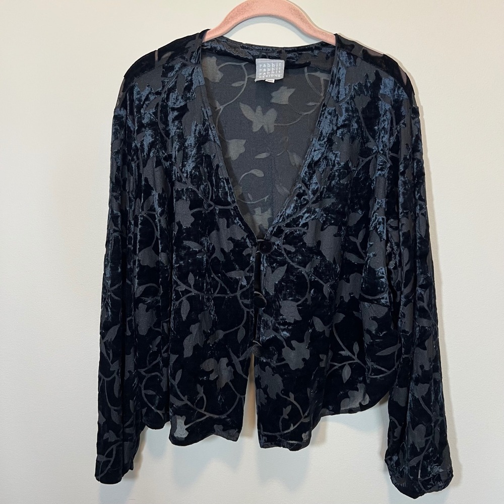 Rabbit Rabbit Designs Vintage Black Burnout Velvet Floral Jacket 20 Whimsigoth